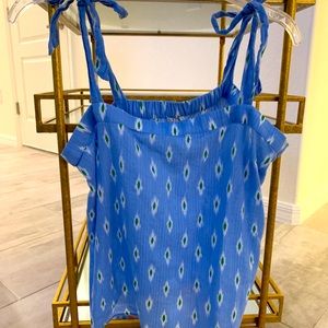 J. Crew Ladies Tie shoulder top blue green size M